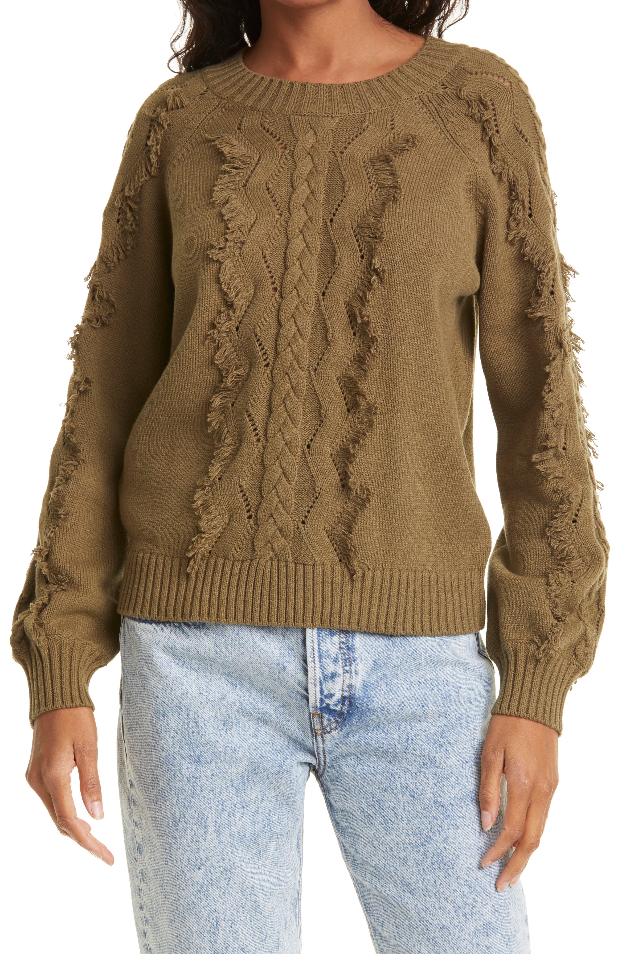 Rails Women's Francis Cable \u0026 Fringe Cotton Blend Sweater in Olive
