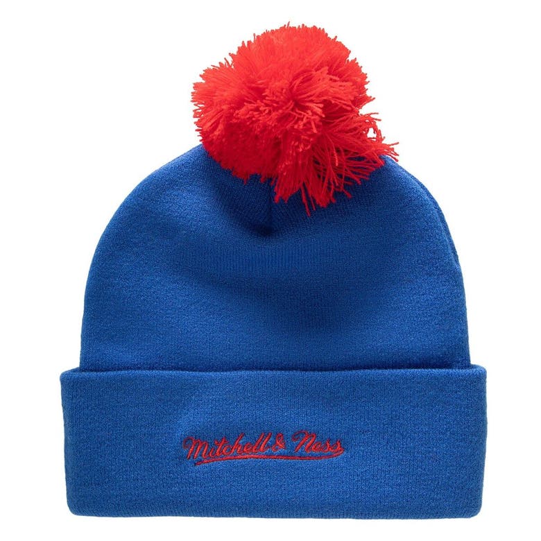 Men's Washington Capitals Mitchell & Ness Blue Punch Out Cuffed Knit Hat  with Pom