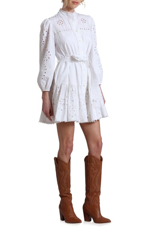 Shop Avec Les Filles Eyelet Tie Belt Long Sleeve Mini Shirtdress In White