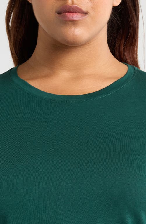 Shop Eileen Fisher Long Sleeve Crewneck Organic Cotton Top In Pine