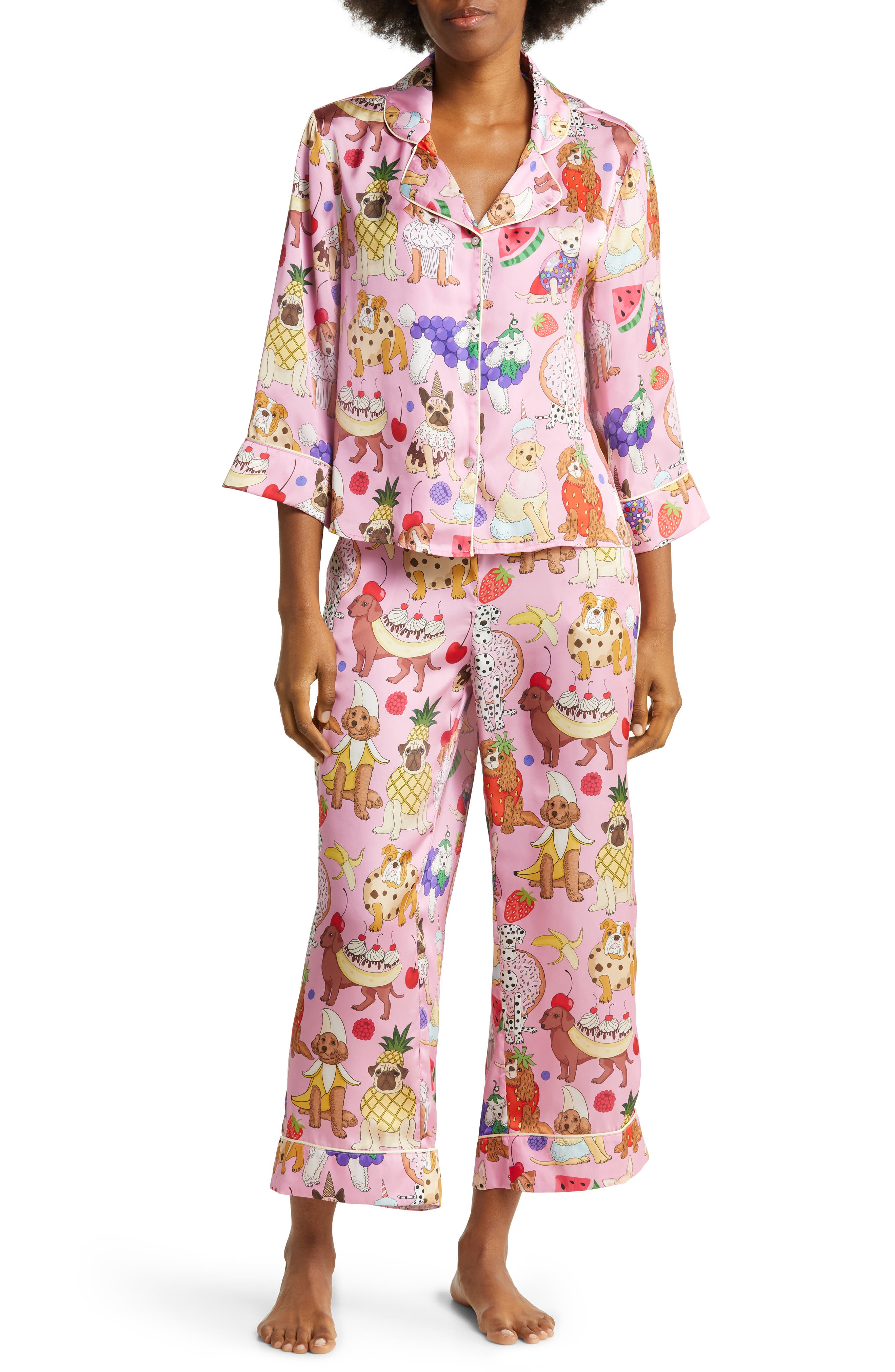 KAREN MABON Dessert Dogs Satin Pajamas, Main, color, PINK