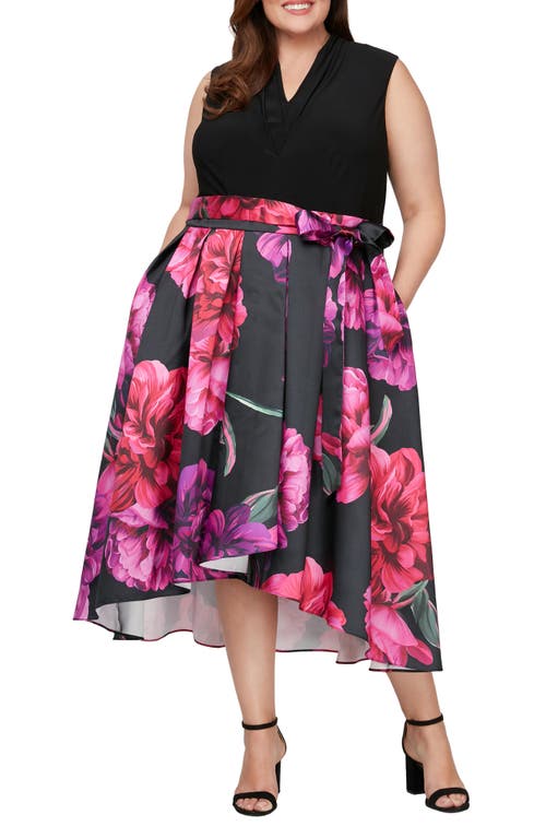 SL FASHIONS Floral High-Low Cocktail Dress Black at Nordstrom