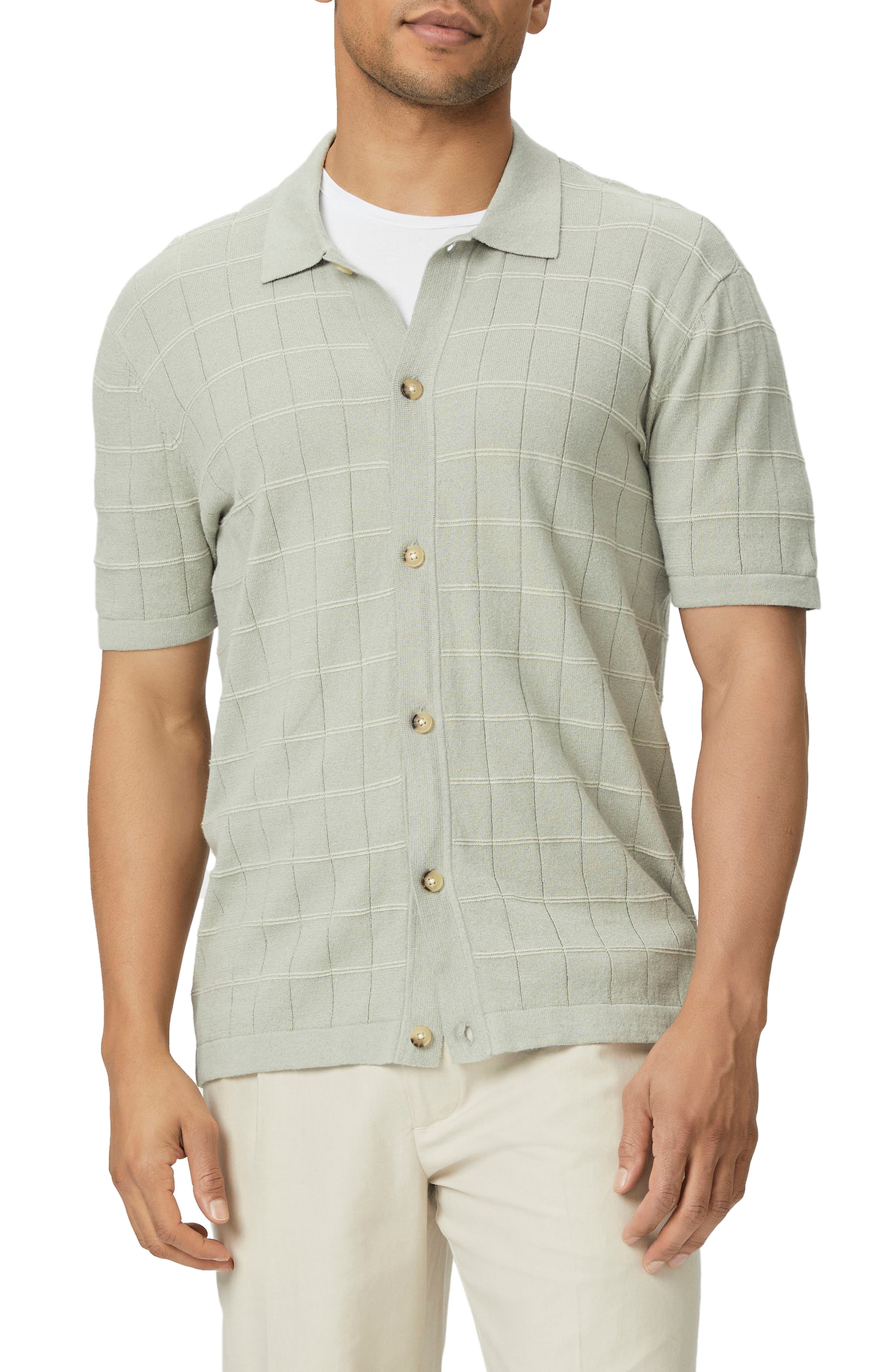 PAIGE Men's Gregory Shirt - Lightweight Textured Cotton Button-Down (Stone Grey) - View #4