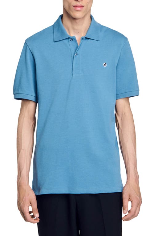 Shop Sandro Polo Shirt With Square Cross Patch In Blue Jean