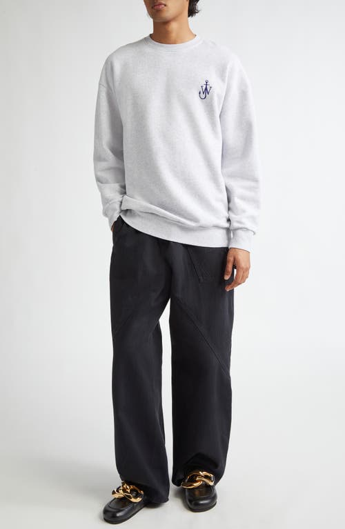 Shop Jw Anderson Anchor Embroidered Graphic Crewneck Sweatshirt In Light Grey Melange