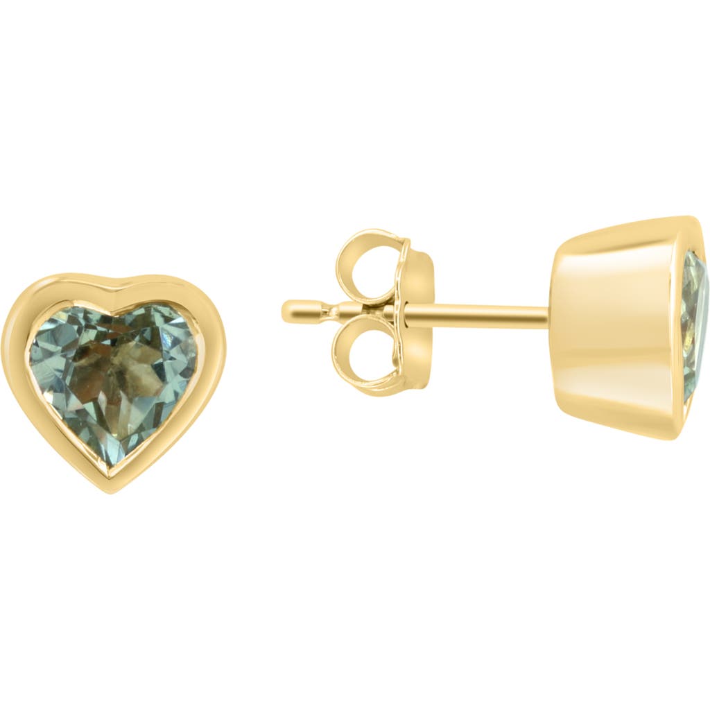 Shop Effy Stone Heart Stud Earrings In Yellow Gold/green