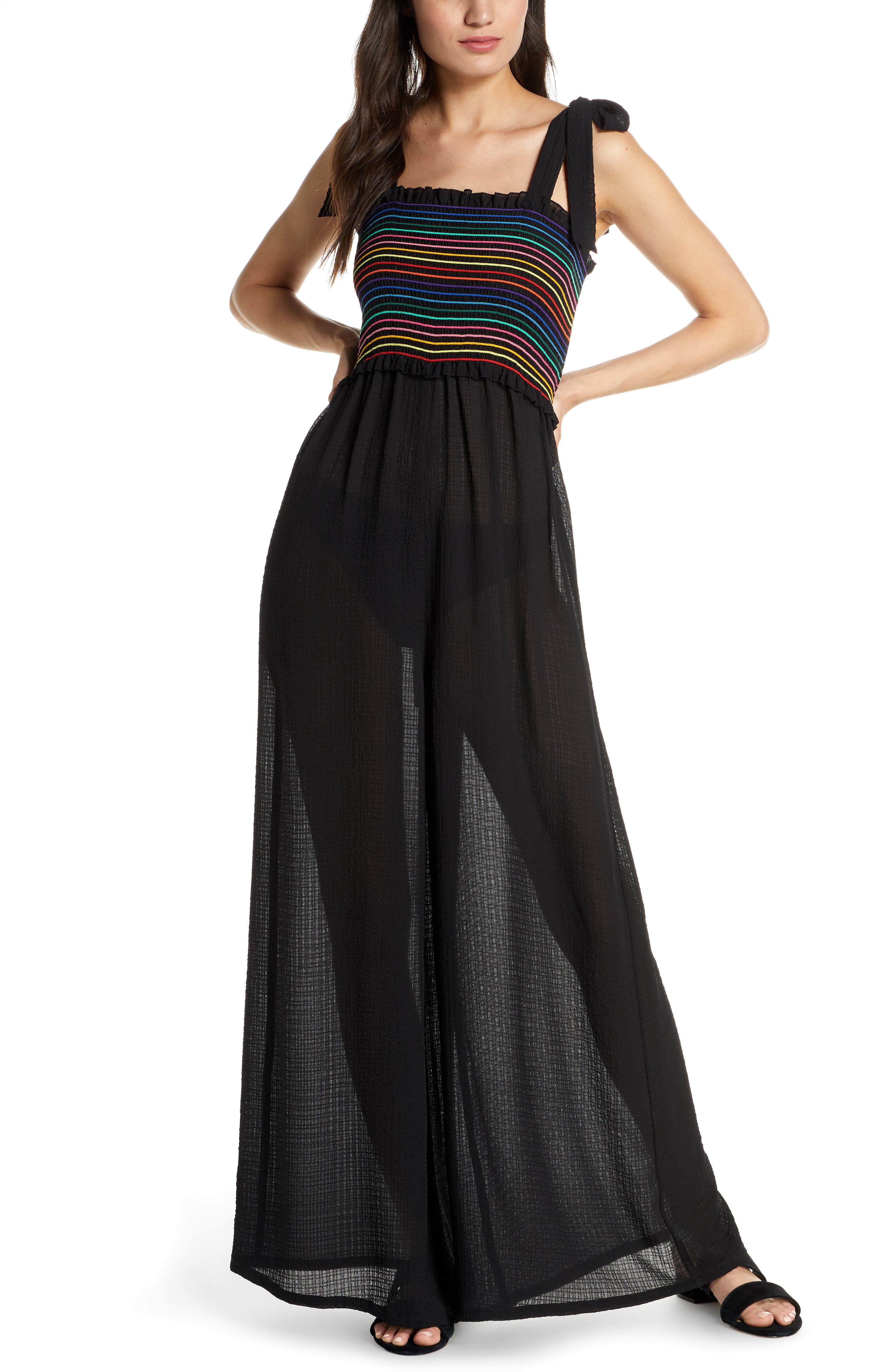 Chelsea28 Dana Smocked Cover-Up Jumpsuit, Black