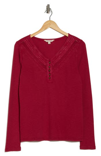 Lucky Brand Lace Trim Henley In Red Bud