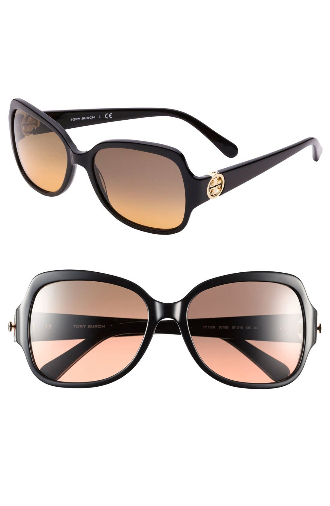 Tory Burch 'Glam' 57mm Logo Hinge Sunglasses Nordstrom