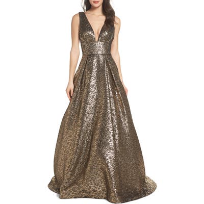 MAC Duggal Metallic Jacquard Ballgown, Metallic