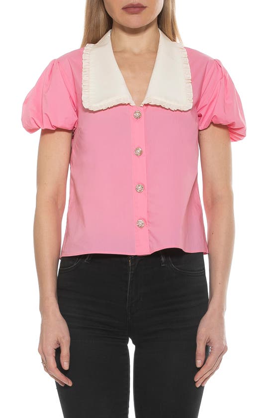 Alexia Admor Sandra Short Sleeve Button-up Blouse In Pink