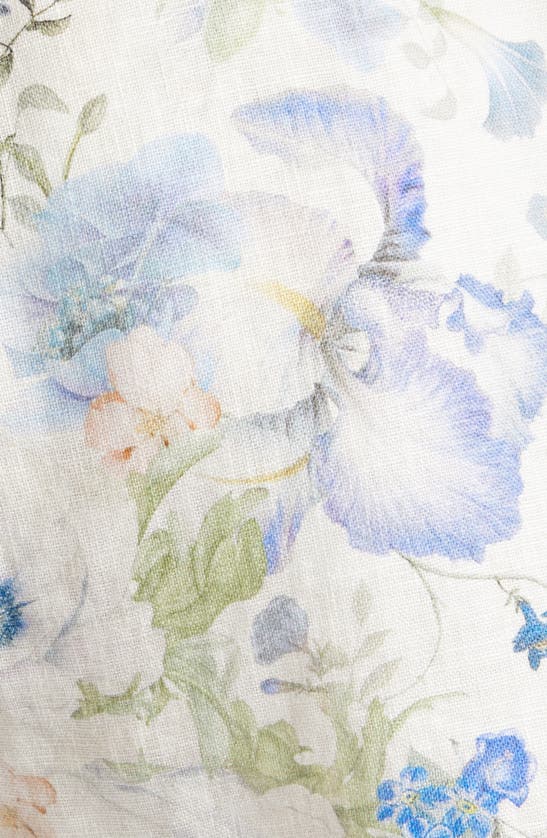 Shop Zimmermann Natura Floral Belted Linen Shorts In Blue Garden Print
