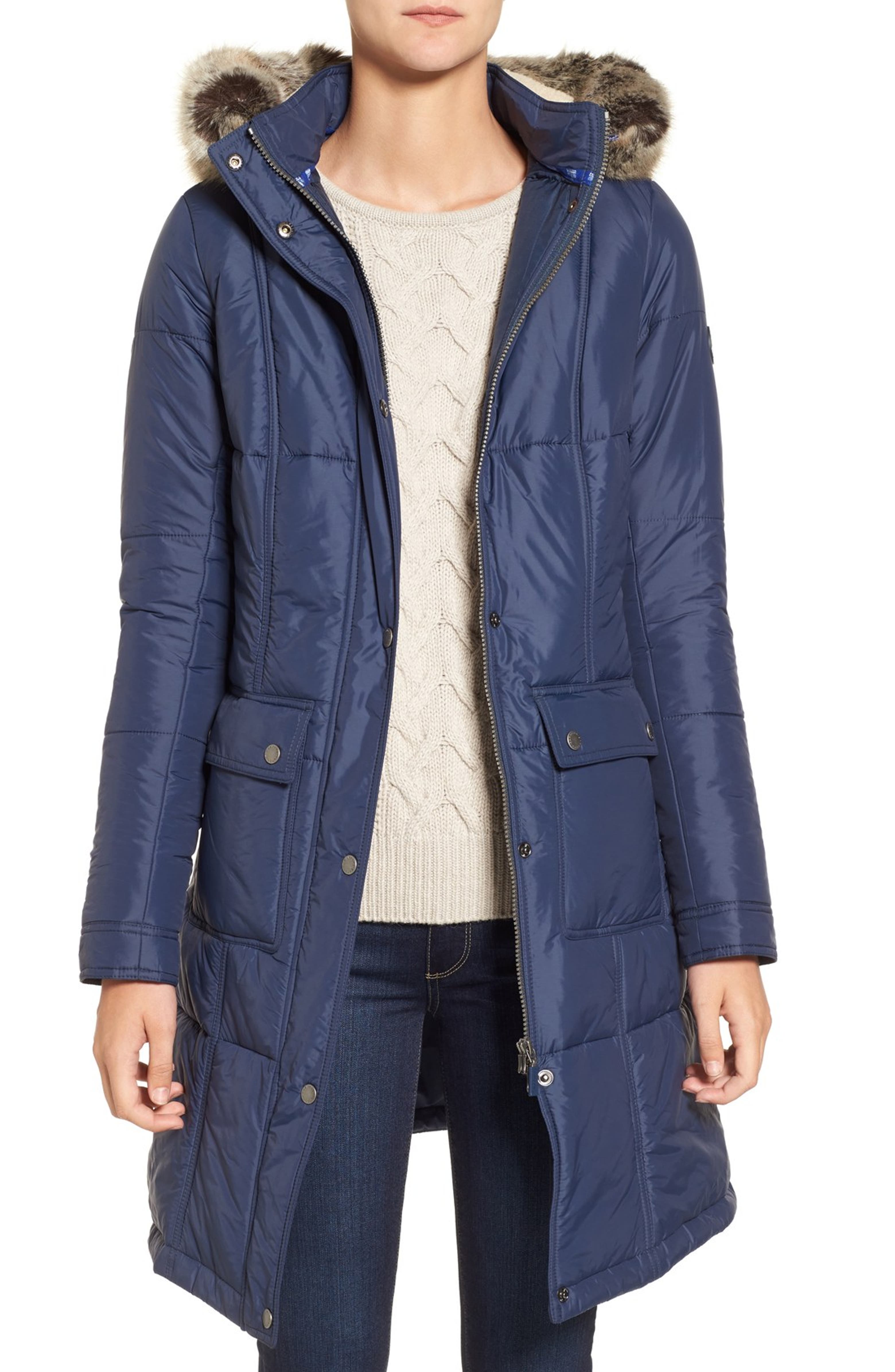 Barbour Icefield Faux Fur Trim Quilted Long Coat | Nordstrom