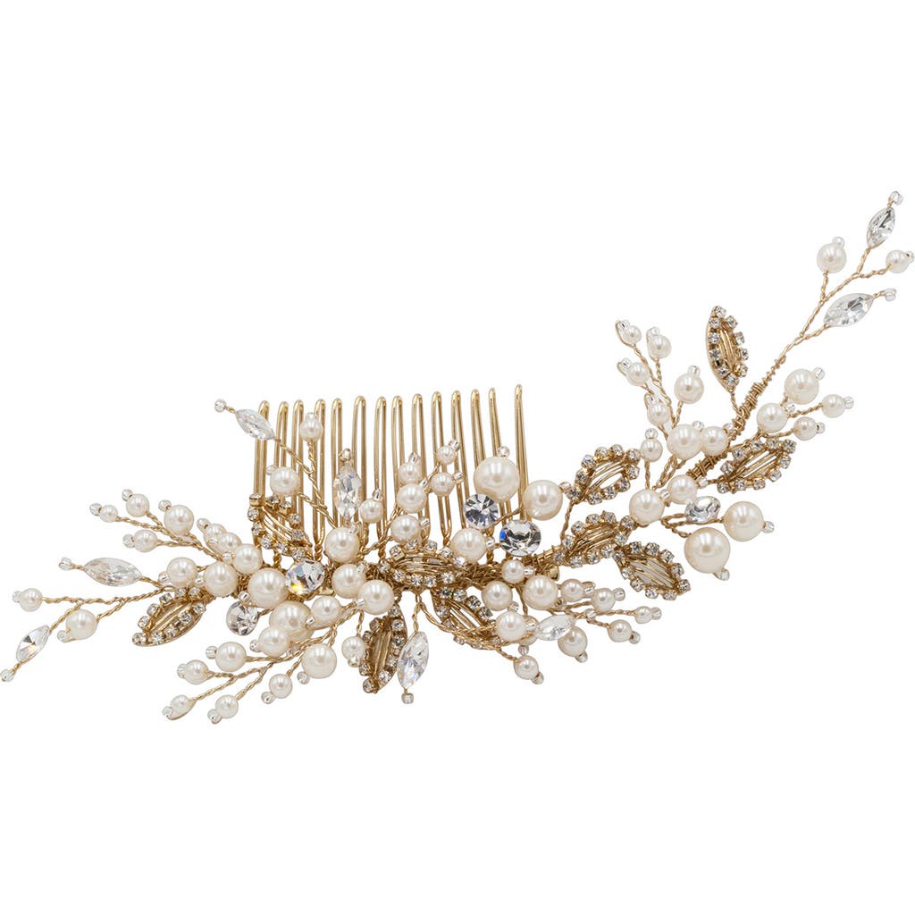Brides And Hairpins Brides & Hairpins Abia Imitation Pearl & Crystal Hair Comb In Gold