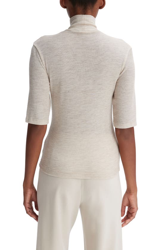Vince Merino Wool Elbow-sleeve Turtleneck T-shirt In Heather Sesame