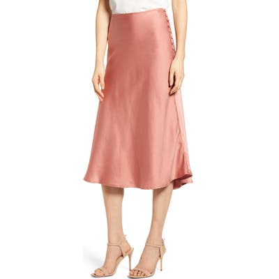 Frnch Edmee Side Button Satin Slip Skirt, Red