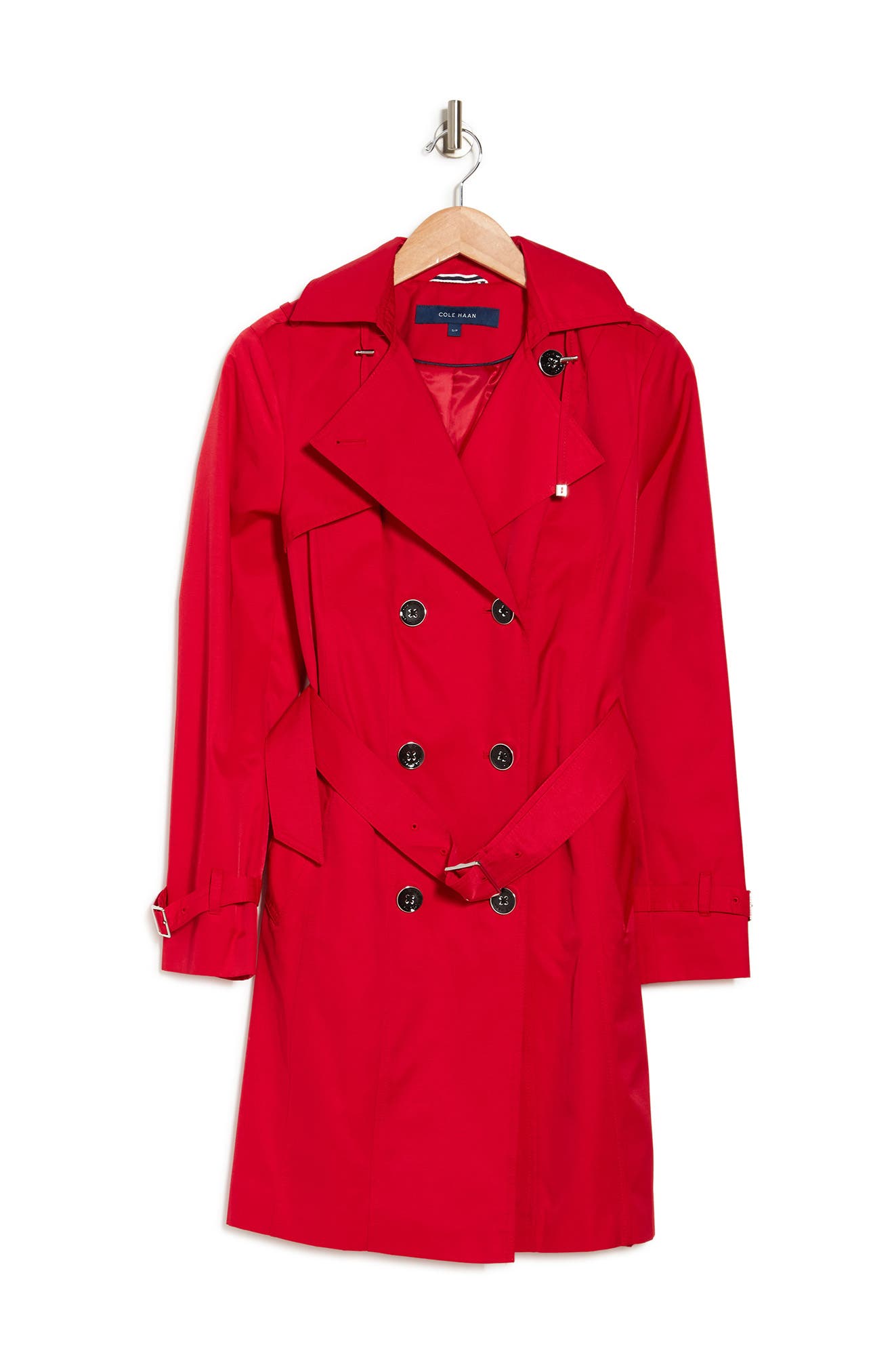 Cole Haan Hooded Double-breasted Trench Coat In Red