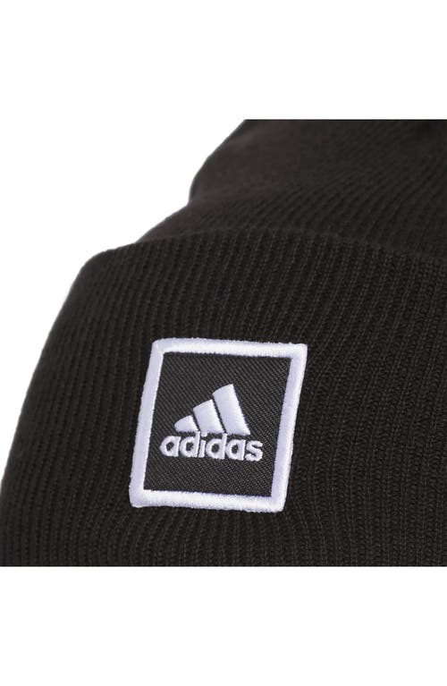 Shop Adidas Originals Embroidered Logo Wide Cuff Beanie In Black/white