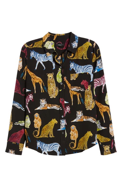 Shop Rails Kate Animal Print Button-up Silk Blouse In Illustrated Animals