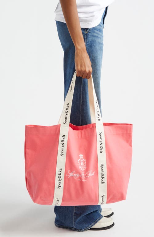 Shop Sporty And Rich Sporty & Rich Vendome Club Embroidered Cotton Tote In Cotton Candy