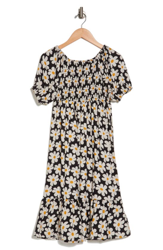 Jessica Simpson Kids' Floral Print Puff Sleeve Twill Dress In Brown
