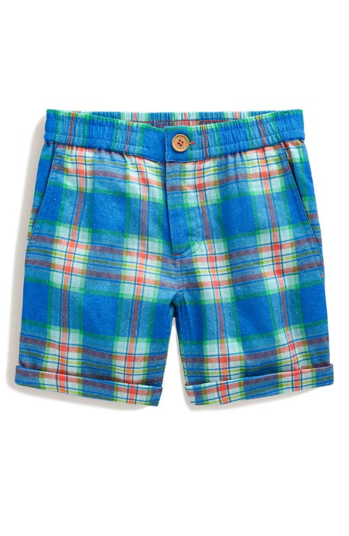 Mini Boden Kids' Smart Roll-Up Plaid Linen & Cotton Shorts Blue/Green Check at Nordstrom,