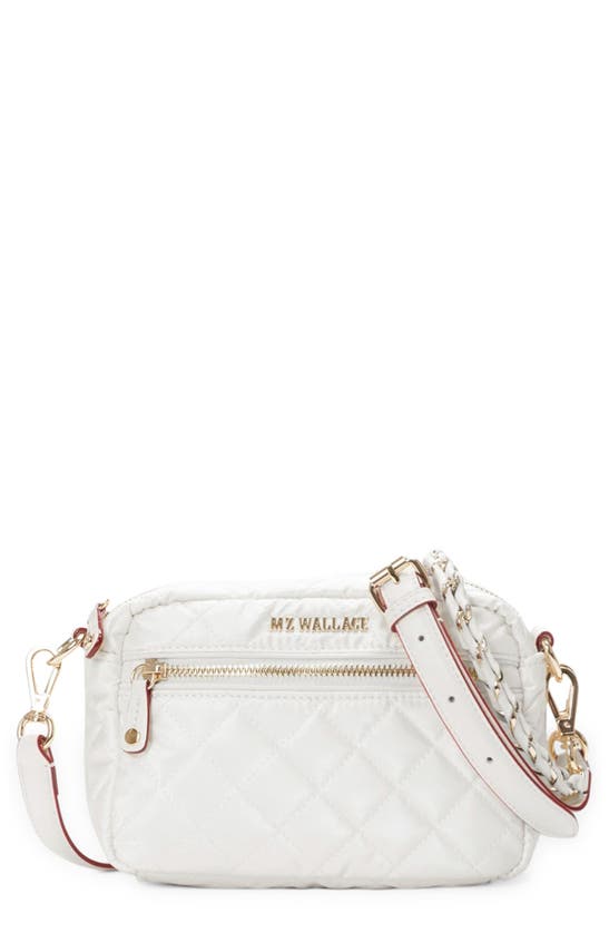 Shop Mz Wallace Mini Crosby Quilted Nylon Crossbody Bag In Pearl Metallic