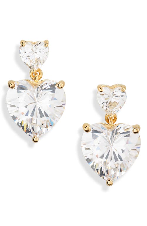 Crystal Heart Drop Earrings in Gold Clear