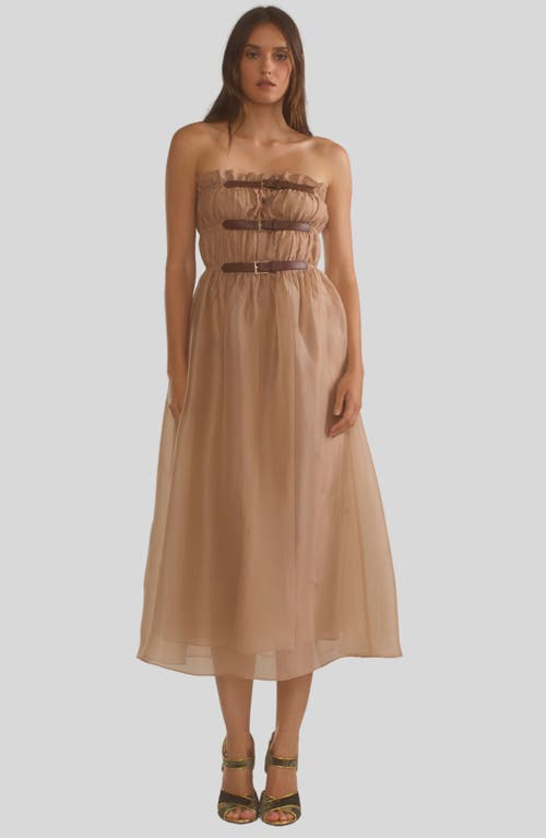 Cynthia Rowley Strapless Buckle-embellished Midi Dress In Camel
