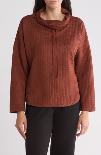 MAX STUDIO MAX STUDIO FUNNEL NECK WAFFLE KNIT PULLOVER