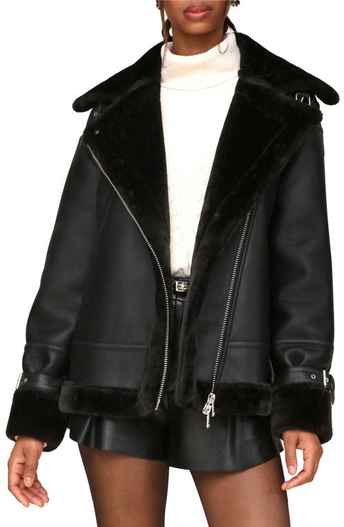 Shop Avec Les Filles Oversize Faux Shearling Moto Jacket In Black