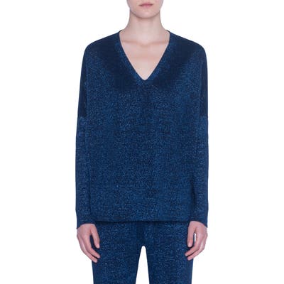 Akris Punto Metallic Wool Sweater, Blue