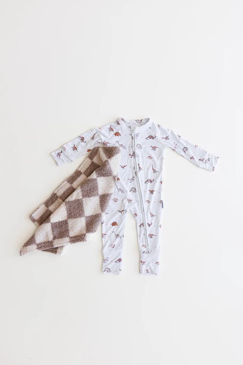Charlie Lou Baby ® Neutral Dinosaurs Double Zipper Covertible Romper In White