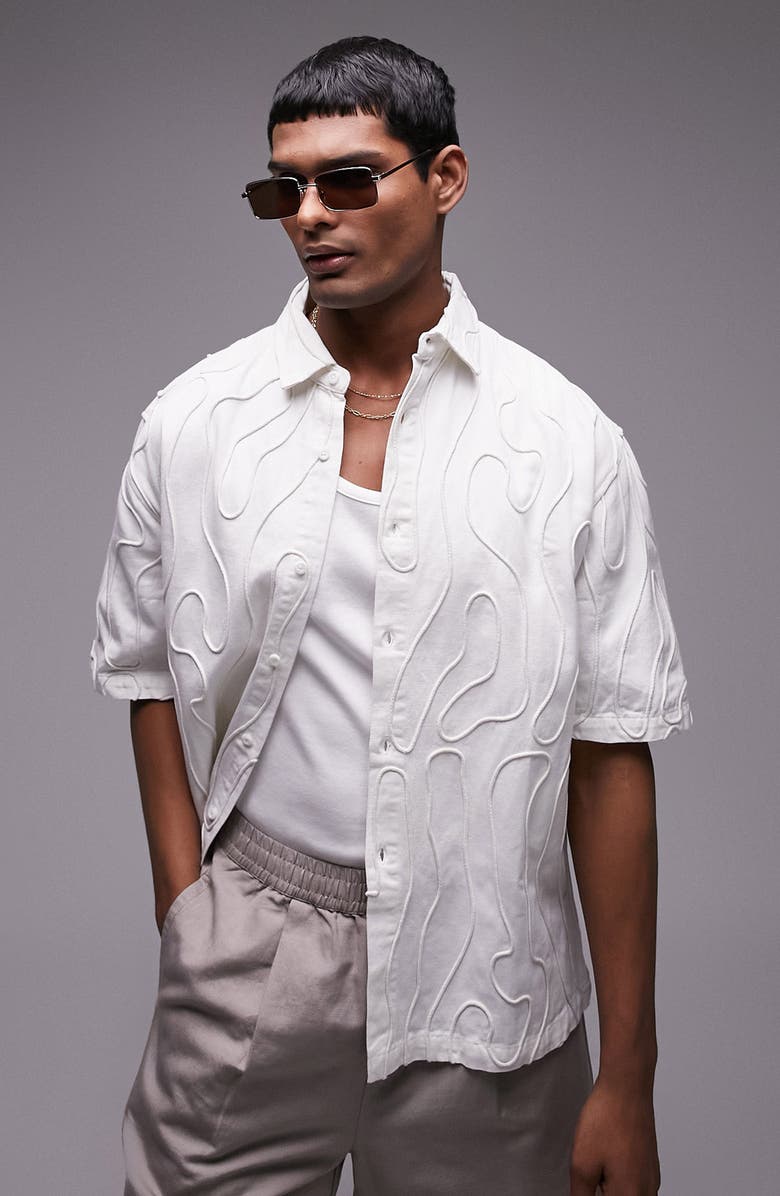 Topman Oversize Wavy Textured Short Sleeve Button-Up Shirt | Nordstrom