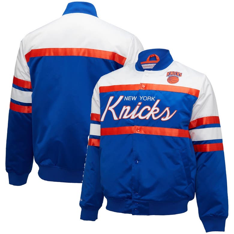 Shop Mitchell & Ness Blue/white New York Knicks Big & Tall Heavyweight Full-snap Satin Jacket
