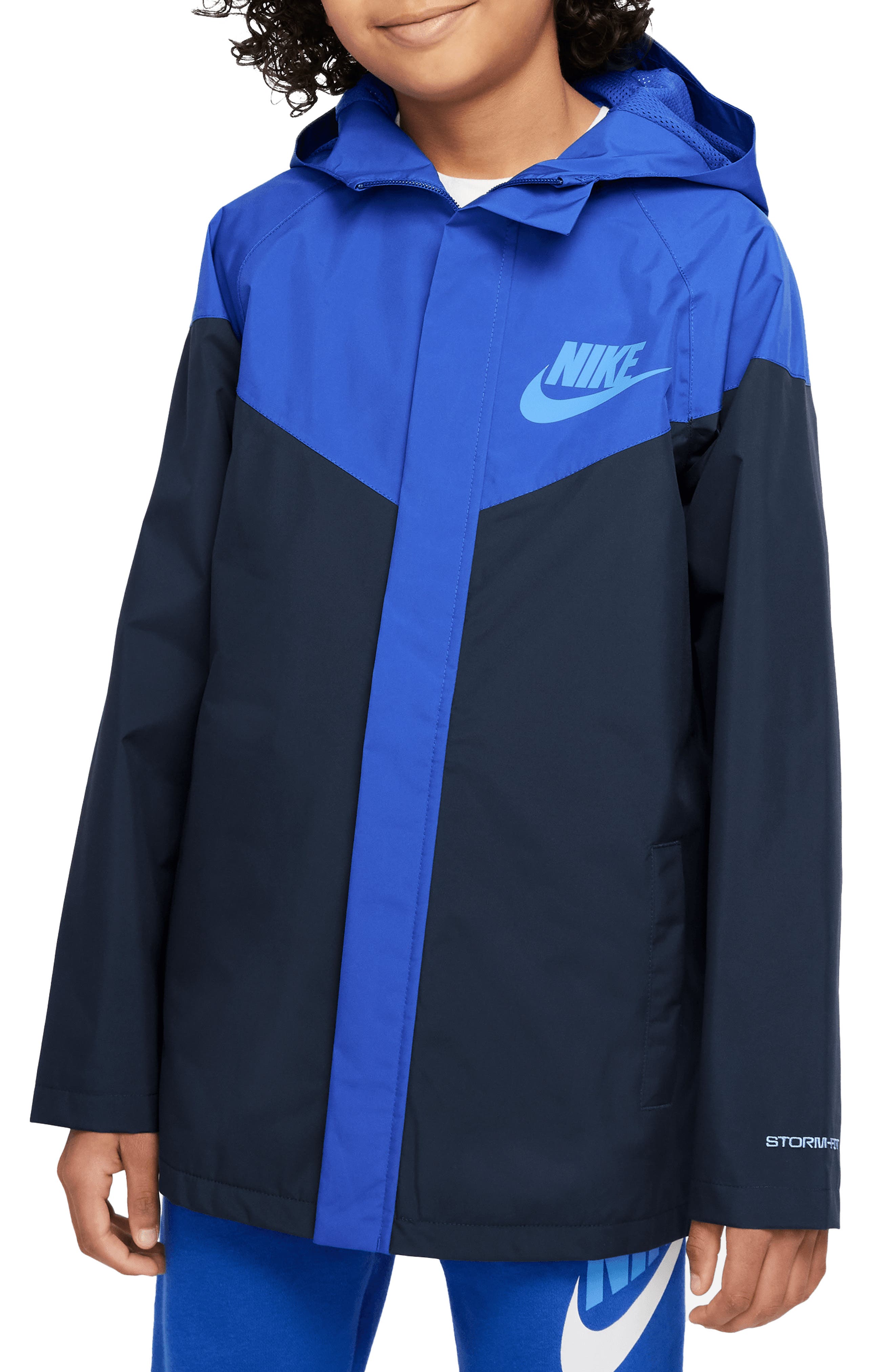 Kids Girls Boys Windbreaker Contrast Color Block Navy Hooded Jacket Rainmac Coat