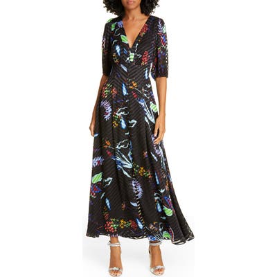 Tanya Taylor Ariela Floral Burnout Maxi Dress, Black