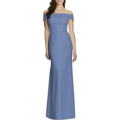 Dessy Collection Off The Shoulder Crepe Gown, Blue