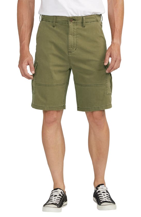 Shop Silver Jeans Co. Stretch Cotton Twill Cargo Shorts In Olive