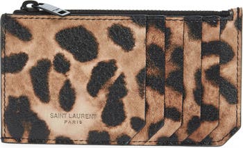 Polished calfskin wallet with leopard print in Animal Print