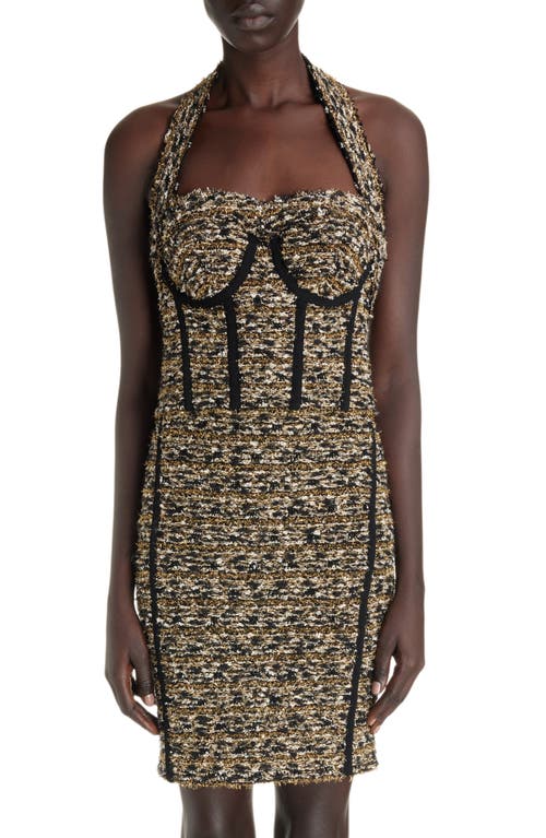 Balmain Tweed Halter Bustier Top In Ead Black/gold