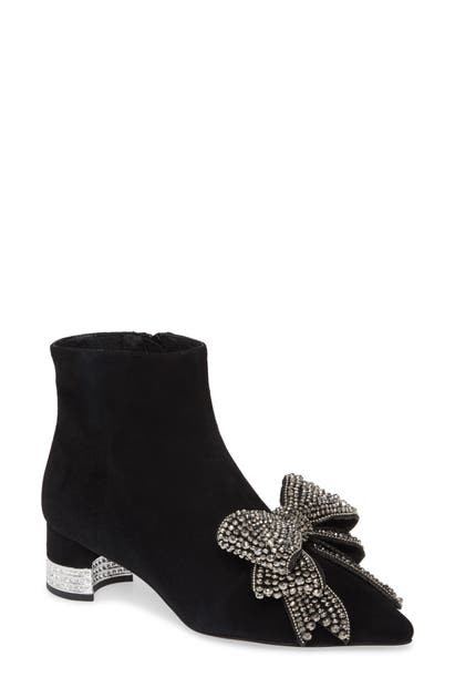 Jeffrey Campbell Luci Embellished Bow Bootie In Black Suede Silver ...