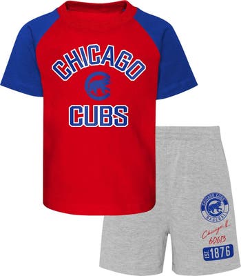 Outerstuff Toddler Boys and Girls Red Heather Gray Chicago Cubs Two-Piece  Groundout Baller Raglan T-shirt Shorts Set