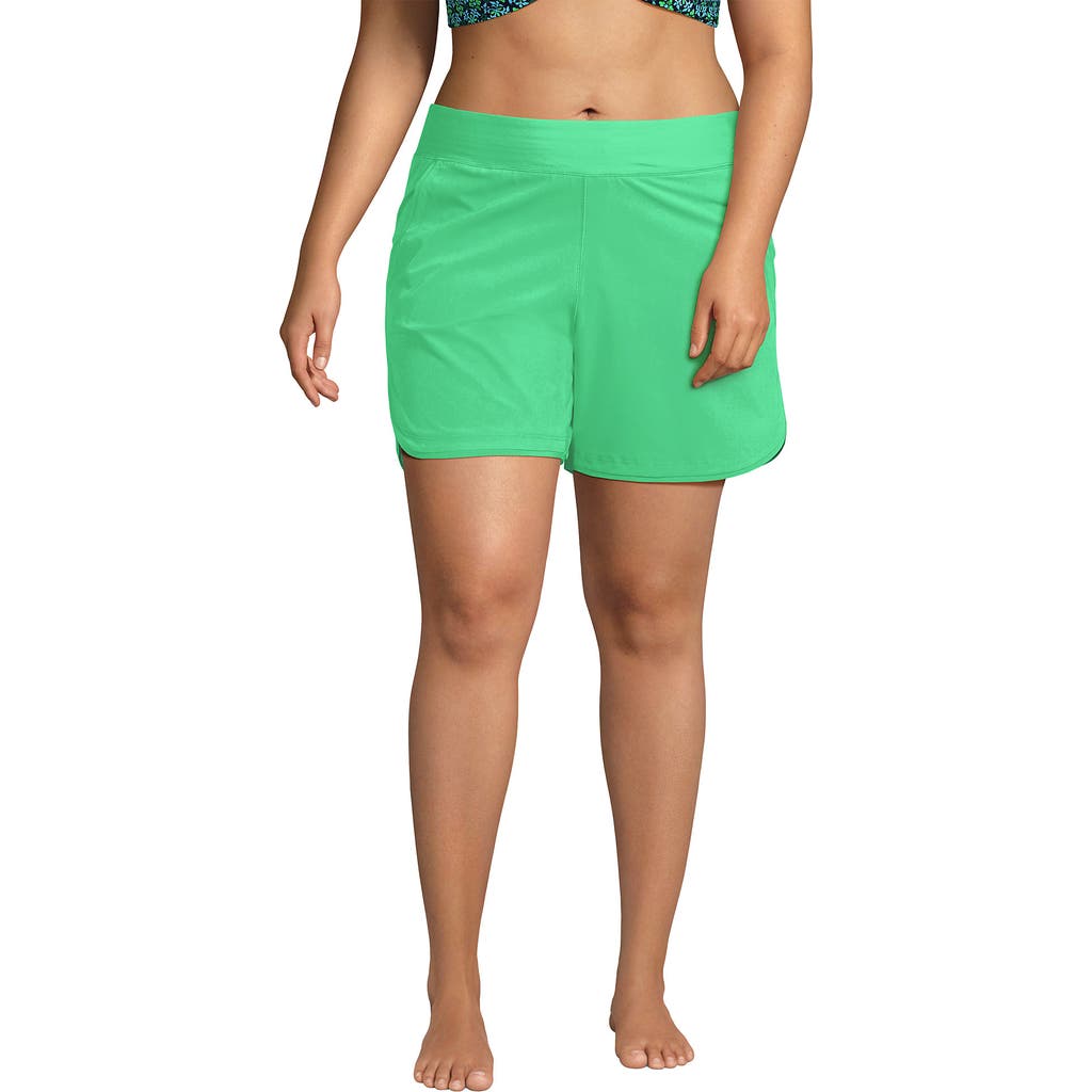 Lands' End Plus Size 5 Inch Quick Dry Swim Shorts With Panty In Wintergreen