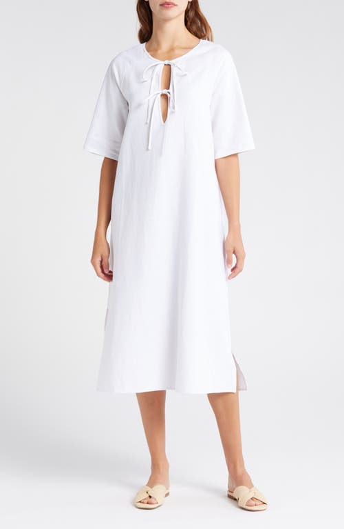 Tie Keyhole Cover-Up Midi Dress in White
