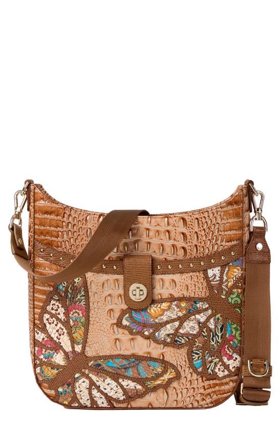 Shop Brahmin Leia Croc Embossed Leather Crossbody Bag In Honey Brown