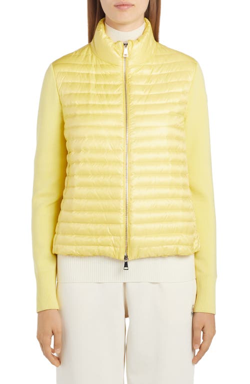 Moncler Quilted Down & Knit Cardigan in Yellow