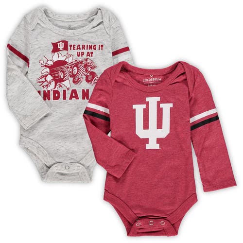 Newborn & Infant Colosseum Crimson/Ash Indiana Hoosiers Em Long Sleeve Two-Pack Bodysuit Set