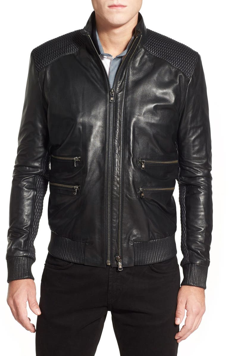 Bogosse 'Slate' Shaped Fit Water Resistant Leather Moto Jacket | Nordstrom