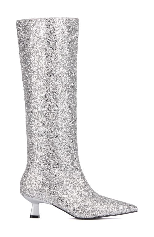 Olivia Miller Mars Knee High Boot In Silver Glitter